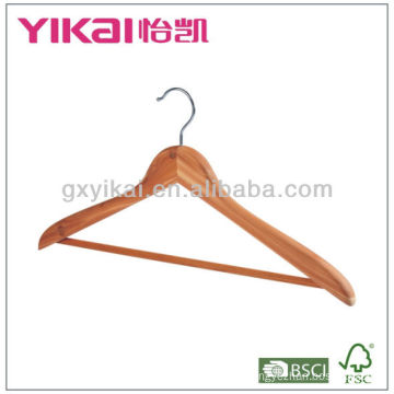 Flat wooden shirt hanger with round bar